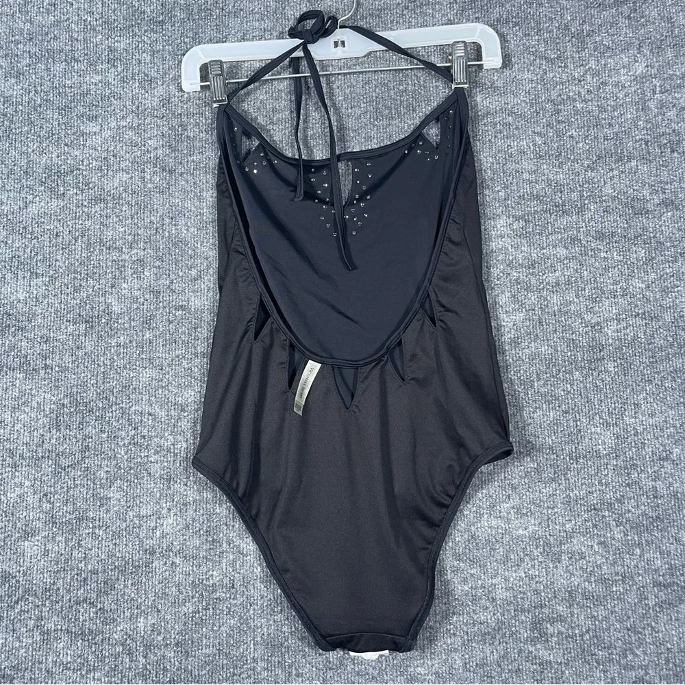 Victoria’s Secret Small NWOT Black‎ Cut Out Rhinestone Halter One Piece Swimsuit